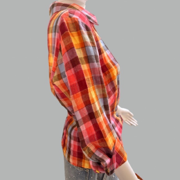 Lafayette 148 New York Plaid Button Front Buckle Accent Shirt - Picture 8 of 9